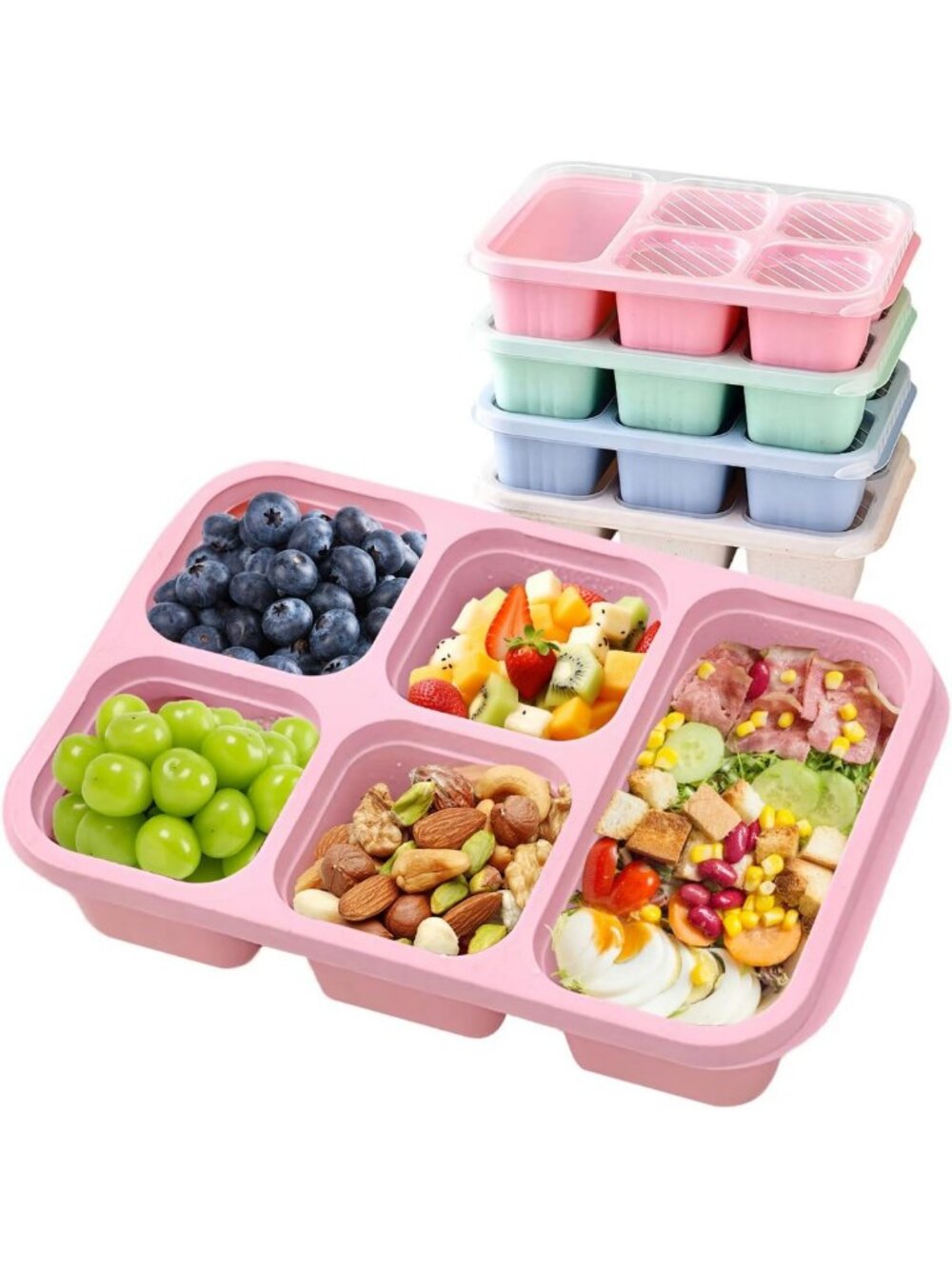 5 Compartment Reusable Bento Lunch Box Set - Perfect for Travel & Work Meals